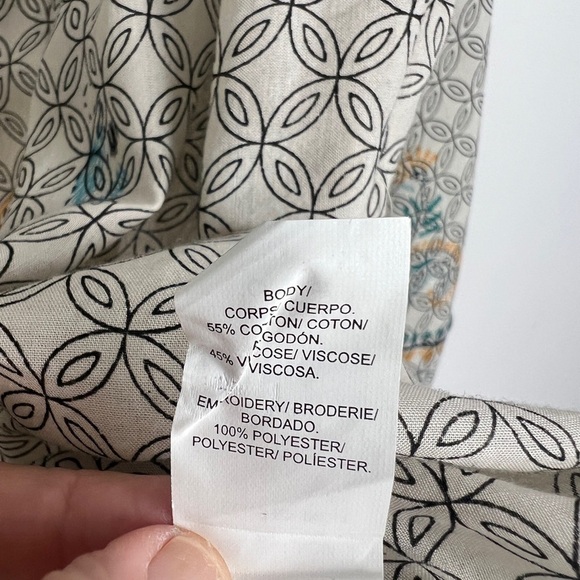 Lucky Brand Evelyn Embroidered Peasant Bohemian Tassel Balloon Sleeve Top Sz L - Picture 11 of 12